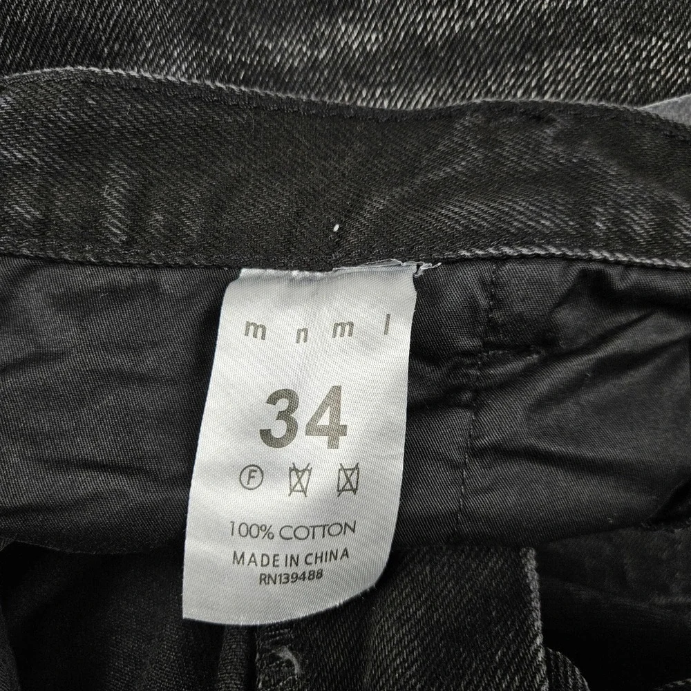 MNML B241 Flared Denim Black Carpenter Jeans Distressed Panelled Mens 34
